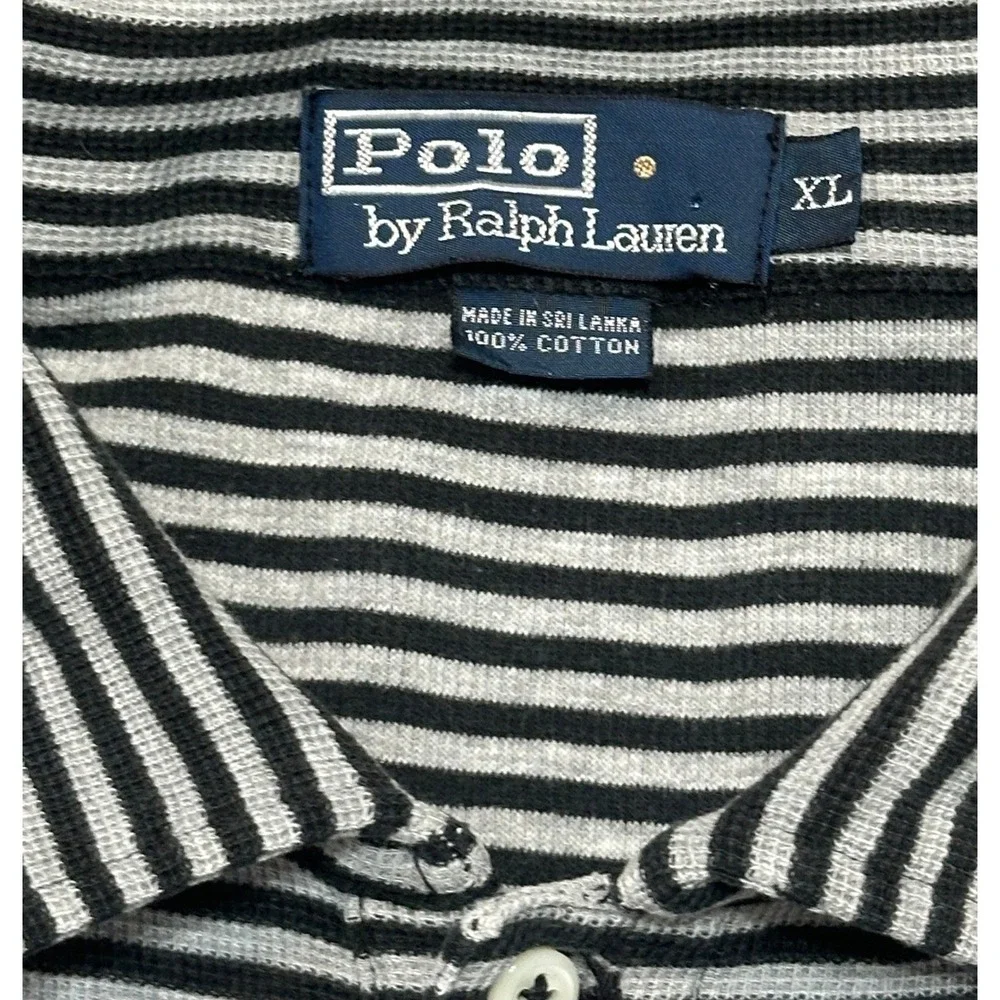 Vintage Polo Ralph Lauren Mens Black Grey Striped Textured Polo Shirt Sz XL